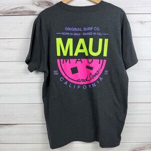 Maui and Sons T-Shirt Gray Neon Graphic Surf Tee Mens Large Short Sleeve‎